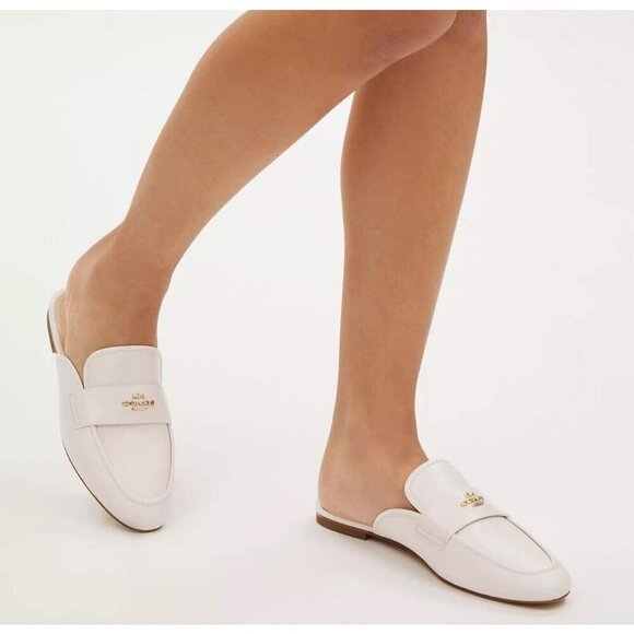 Coach Women's Chalk Leather Round Toe Samie Slide on Mule Flat Shoes Size 9 - Picture 3 of 4